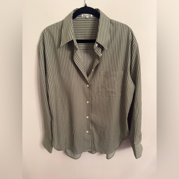 Reformation Tops - Reformation Olive Green Pinstripe Button-Down Shirt